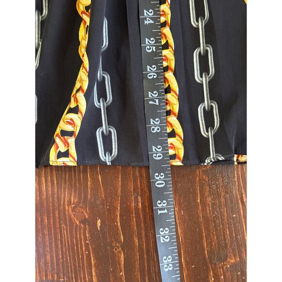 VTG Mamo Midi Pleated Skirt S Black Gold Silver Chain Baroque Print Luxury Glam - Picture 11 of 12